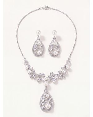 Modenaire Pearl And Crystal Teardrop Necklace And Earrings Set - White