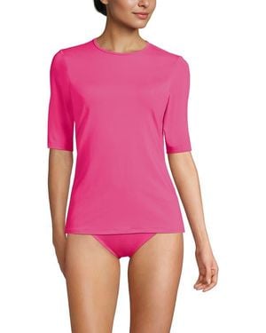 Lands' End Sunshade Upf 50 Elbow Sleeve Rash Guard Swim Tee - Pink