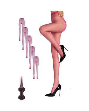 LECHERY 5-Pack Glossy Sheer Ladder Resistant Party Evening Tights For - Pink