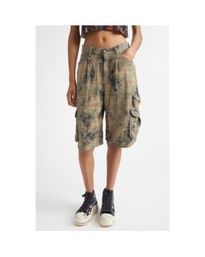 R13 Plaid Cotton Flannel Cargo Bermudo Shorts - Green
