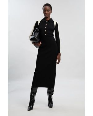 Karen Millen Rib Knit Long Sleeve Military Midi Dress - Black