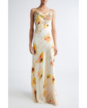 Jason Wu Watercolor Floral Bias Cut Satin Slipdress - Metallic