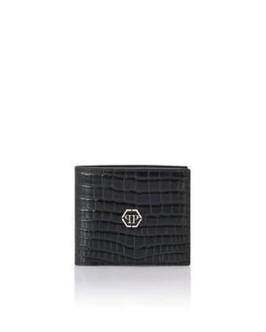 Philipp Plein Leather French Wallet Cocco - Black