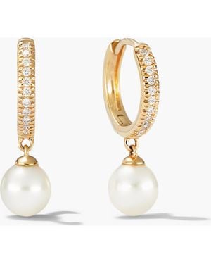 MEJURI Pave Diamond Pearl Huggies - White