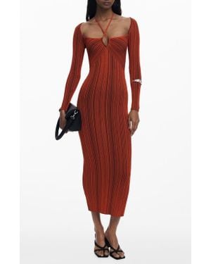 Desigual Fitted Dress With A Crossover Neckline - Red