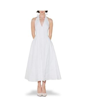 FREEMARKET Ladder Stitch Inset Cotton Halter Dress - White