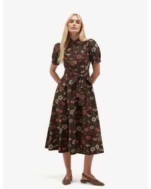 Hobbs Hester Floral Embroidered Shirt Dress - Brown