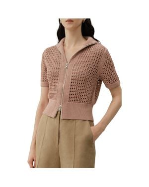 LILYSILK Toscana Pointelle Knit Double-Zip Cardigan - Brown