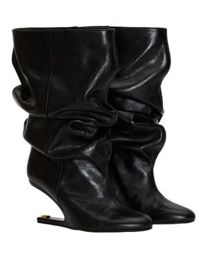 Balmain No Wedge Textured Leather Ankle Boots - Black