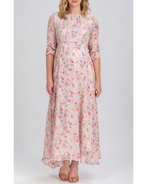 PIETRO BRUNELLI MATERNITY Floral Chiffon Maternity Maxi Dress - Pink