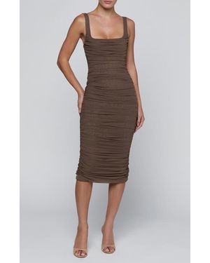 L'Agence Anya Shirred Midi Dress - Brown