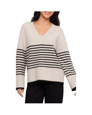 Karen Kane Stripe V-Neck Sweater - Gray