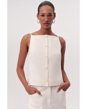 Exquise Rebeca Square Neck Button Front Sleeveless Blouse - White
