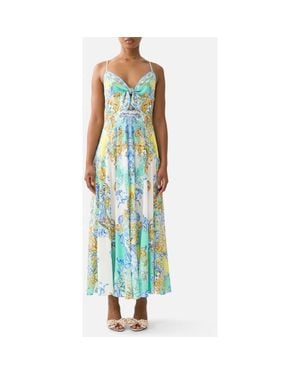 CAMILLA Long Dress With Tie Front - Blue