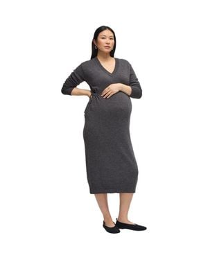 Ingrid & Isabel Cozy V-Neck Side Tie Sweater Midi Maternity Dress - Black