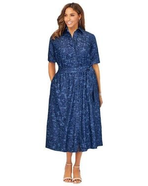 Jessica London Soft Denim Shirtdress - Blue