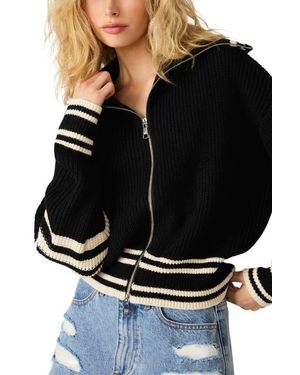 Steve Madden Dara Ribbed Zip Cardigan - Black