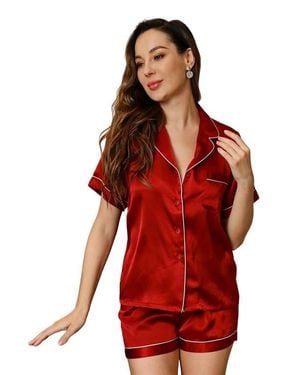 SILKSILKY Pure Silk Pajamas Short Pjs Set Two-Piece - Red