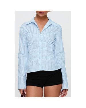 Princess Polly Lisel Shirred Button-Up Shirt - Blue