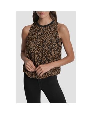DKNY Print Sleeveless Chiffon Bubble Top - Brown