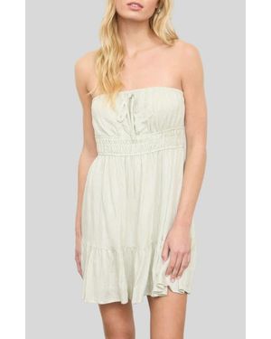 Blu Pepper Stripe Ruffled Hem Strapless Dress - White