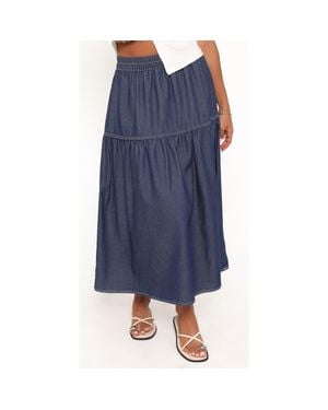 Petal & Pup Meadow Denim Midi Skirt - Blue