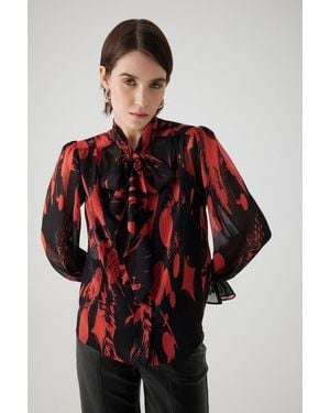 Exquise Agatha Sheer Chiffon Shirt - Red