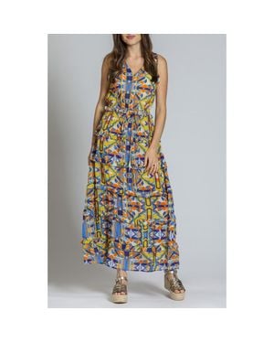 Apny Batik Print Sleeveless Tiered Maxi Dress - Multicolor