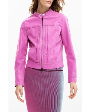 Desigual Faux Leather Moto Jacket - Pink