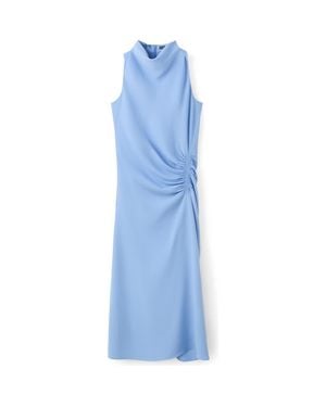 Mango Ruched Sleeveless Midi Dress - Blue