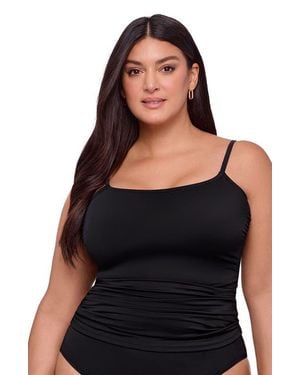 S3 Supportive And Sculpting Classic Shirred-Front Tankini Swimsuit Top - Black