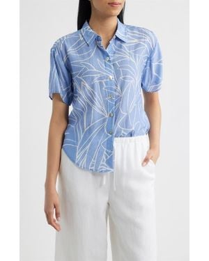 Cloth & Stone Abstract Print Button-Up Top - Blue