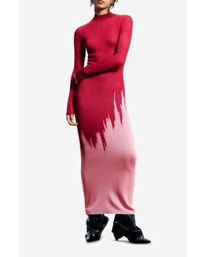Desigual Mock Neck Maxi Ombré Sweater Dress - Red
