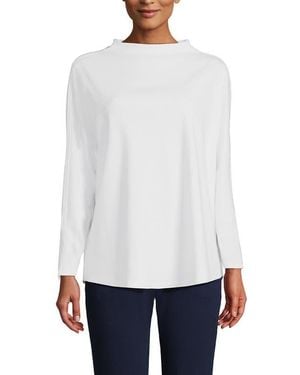 Lands' End Long Sleeve Sport Knit Funnel Neck Top - White