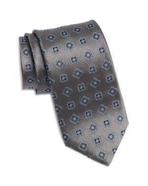 David Donahue Geometric Medallion Silk Tie - Gray