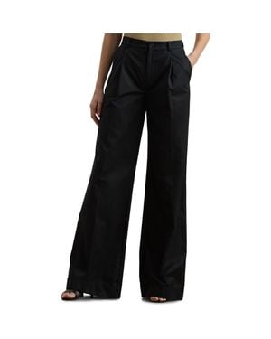 Ralph Lauren Pleat Front Wide Leg Cotton Twill Pants - Black