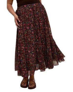 City Chic Serena Print Midi Skirt - Brown
