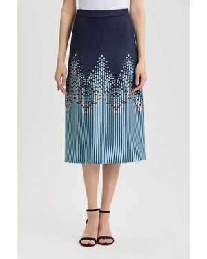 Ming Wang Flared Linear Ombre Soft Knit Midi Skirt - Blue