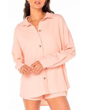 Roxy Morning Time Linen Blend Button-Up Shirt - Pink