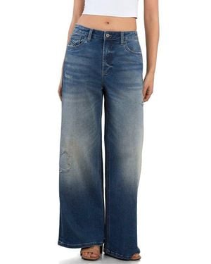 HINT OF BLU Worn Wide Leg Jeans - Blue
