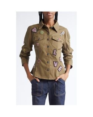 Cinq À Sept Love Appliqué Ruched Sleeve Jacket - Red