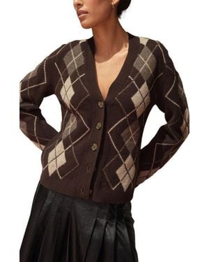 Next Argyle Wool Cardigan - Black