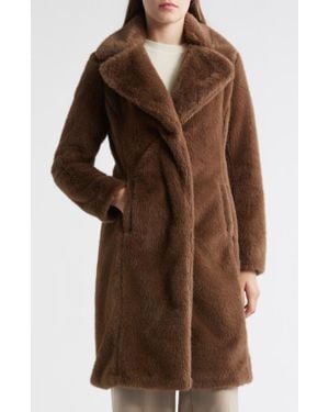 Via Spiga Reefer Faux Fur Longline Coat - Brown