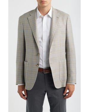 Canali Kei Trim Fit Plaid Slub Wool & Silk Blend Sport Coat - Gray