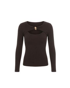 Monlicia Detail Cutout Long Sleeve Stretch Mila Top - Black