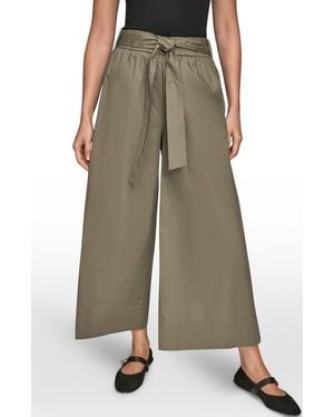 Donna Karan Mid Rise Wide Leg Crop Stretch Cotton Pants - Green
