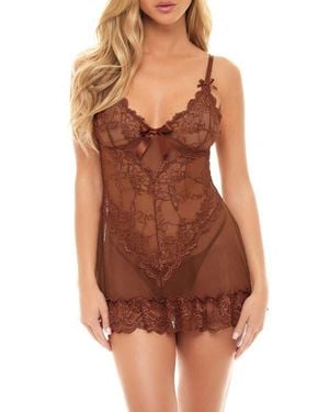 Oh La La Cheri Valentine Soft Cup Babydoll Chemise & G-String Thong - Brown