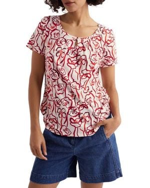 Seasalt Cornwall Appletree Floral Keyhole T-Shirt - Red