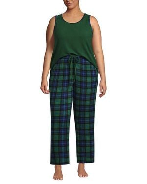 Lands' End Plus Size Brushed Cozy Waffle Jersey 3 Piece Pajama Set - Green