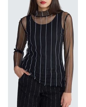 Luukaa Eisley Striped Mesh Blouse - Black